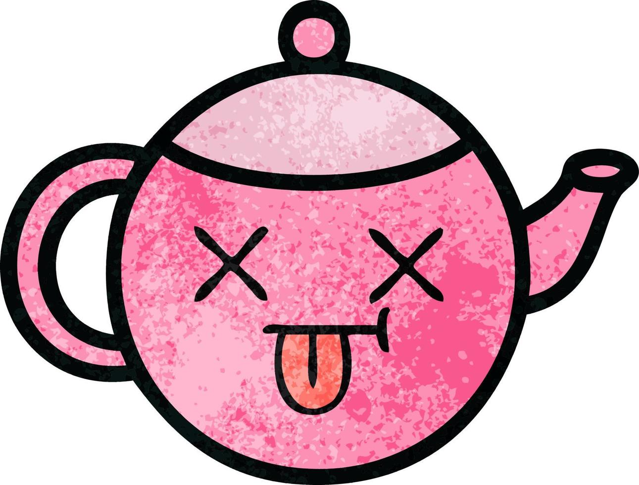 retro grunge texture cartoon teapot vector