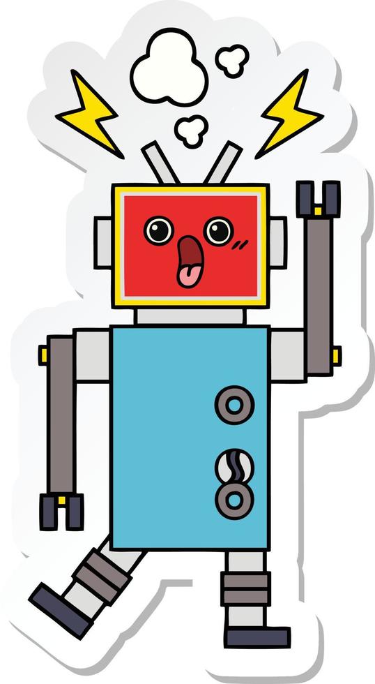 sticker of a cute cartoon robot malfunction vector