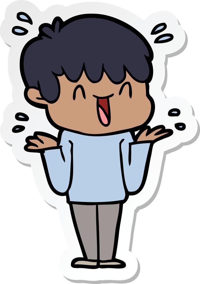 sticker of a cartoon laughing boy vector