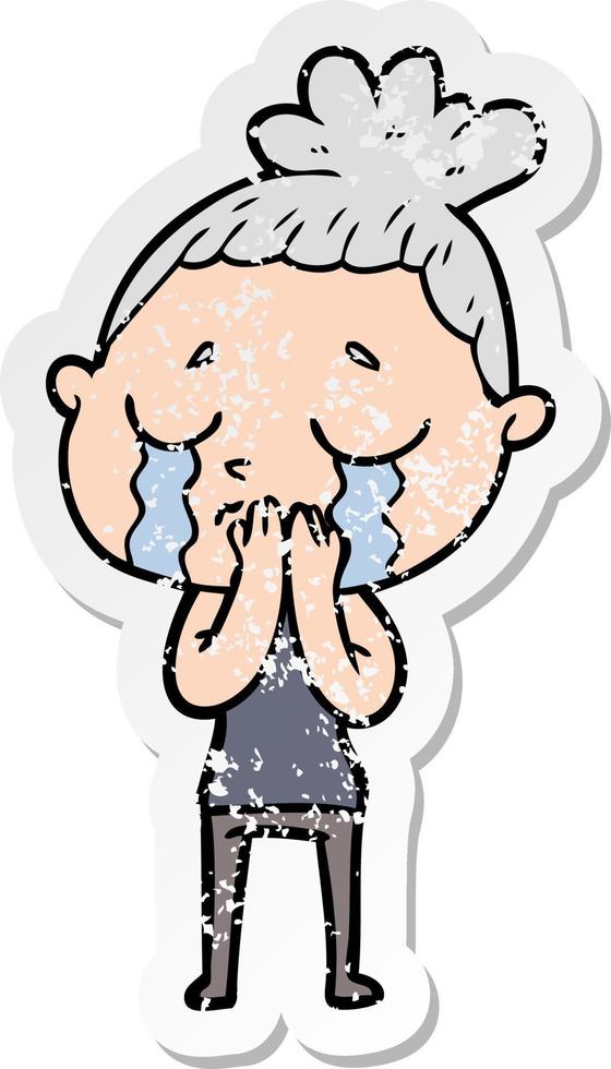 distressed sticker of a cartoon crying woman vector