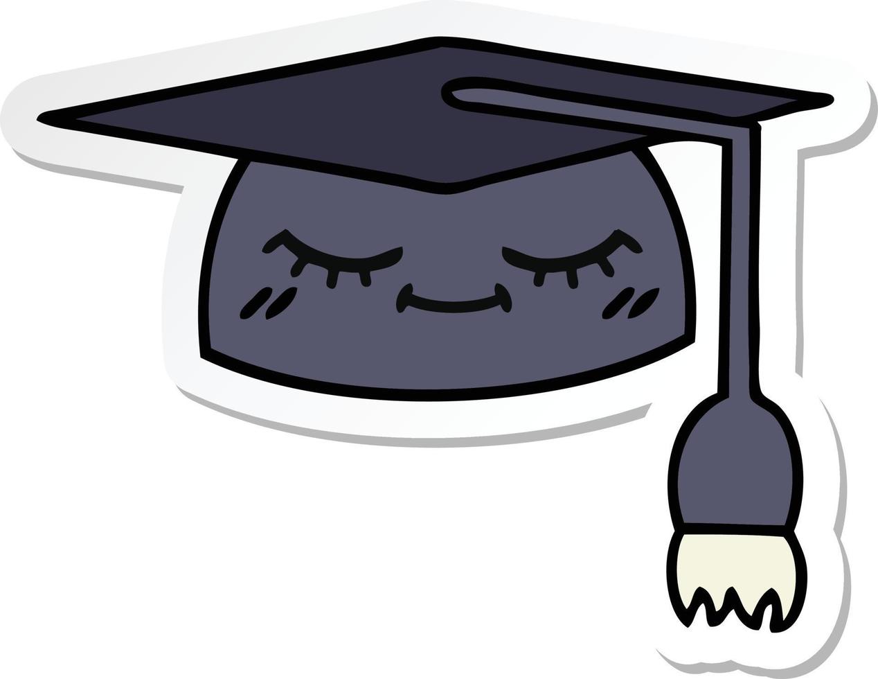 sticker of a cute cartoon graduation hat vector