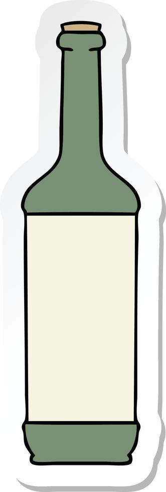 sticker of a quirky hand drawn cartoon wine bottle vector