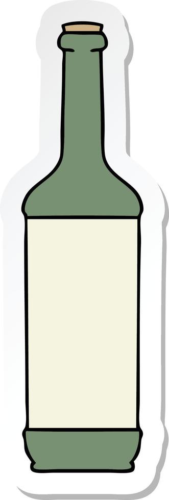sticker of a quirky hand drawn cartoon wine bottle vector