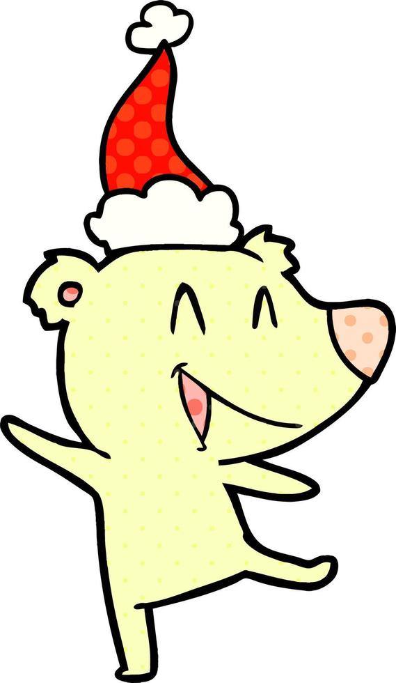 laughing bear comic book style illustration of a wearing santa hat vector