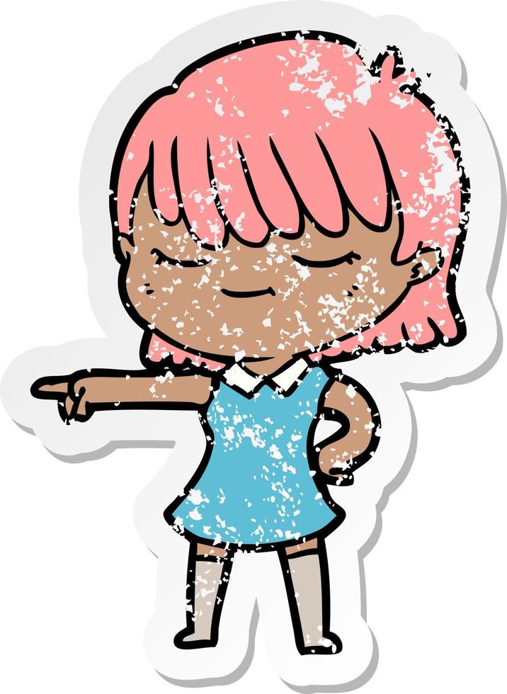 distressed sticker of a cartoon woman vector