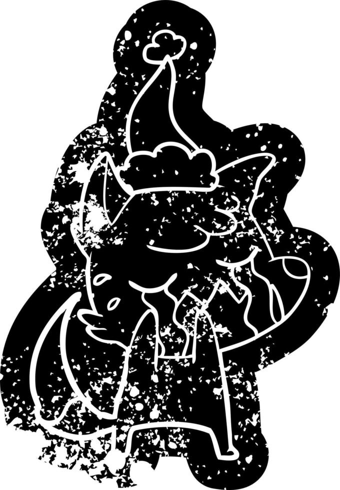 crying fox cartoon distressed icon of a wearing santa hat vector