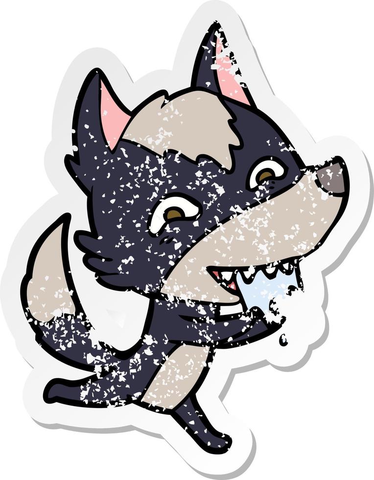 distressed sticker of a cartoon hungry wolf vector