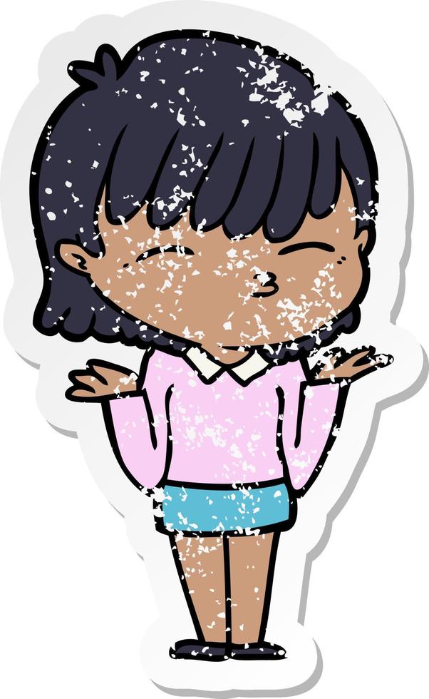 distressed sticker of a cartoon woman vector