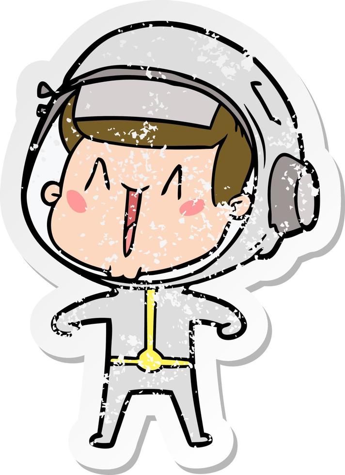 distressed sticker of a happy cartoon astronaut vector