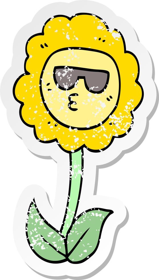 distressed sticker of a cartoon flower vector