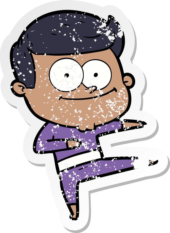 distressed sticker of a cartoon happy man dancing vector