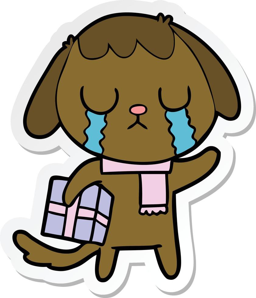 sticker of a cute cartoon dog crying vector