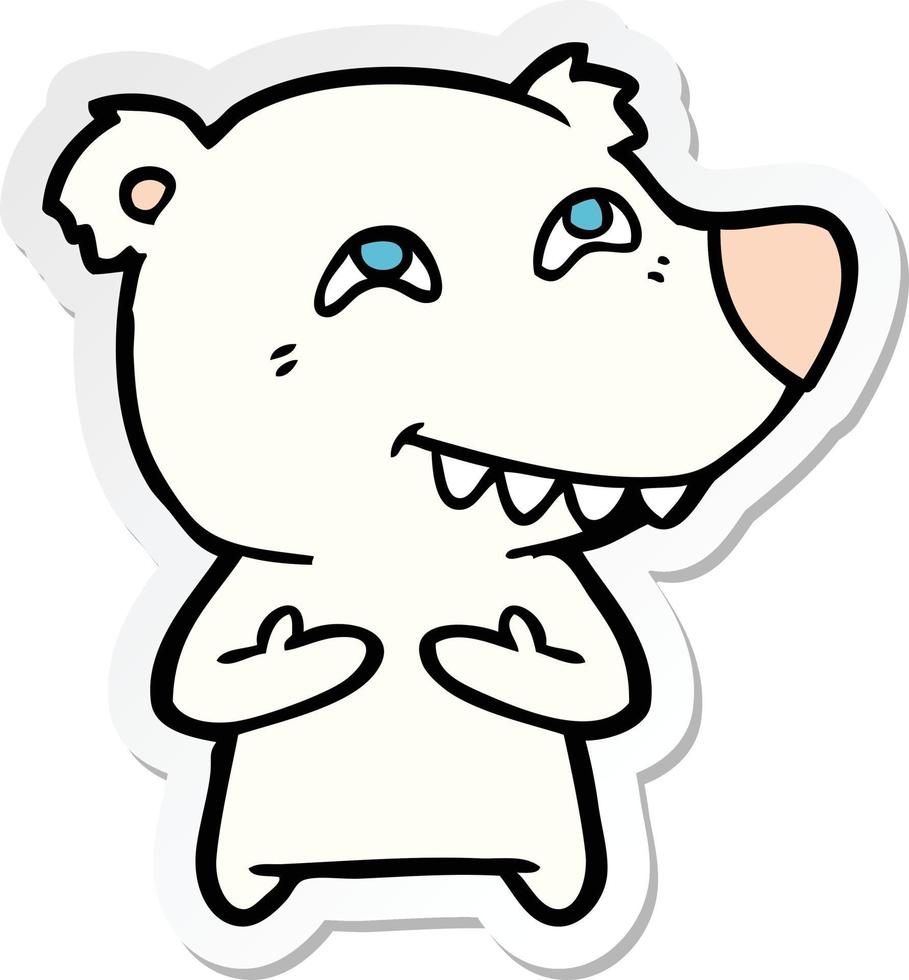 sticker of a cartoon polar bear showing teeth vector
