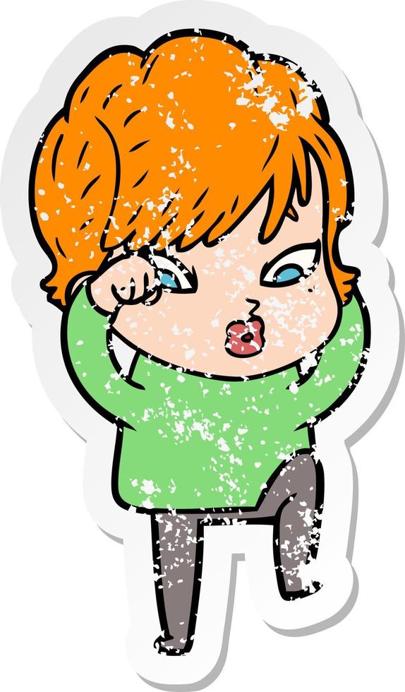 distressed sticker of a cartoon woman vector