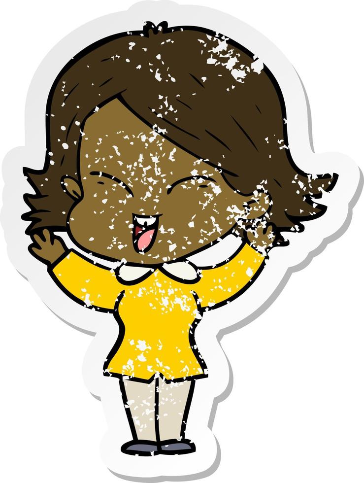 distressed sticker of a happy cartoon girl vector