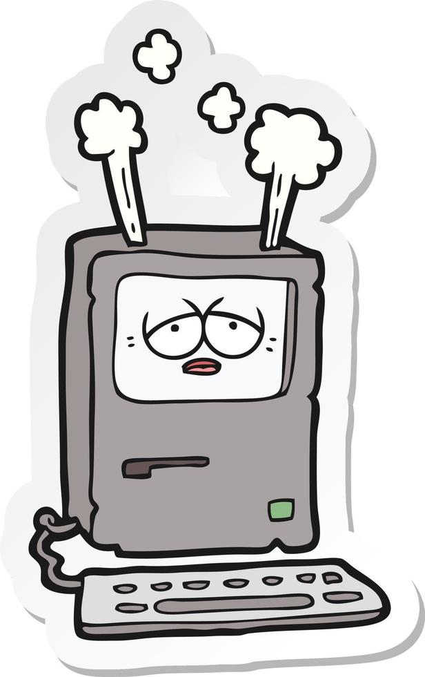 sticker of a cartoon tired computer overheating vector