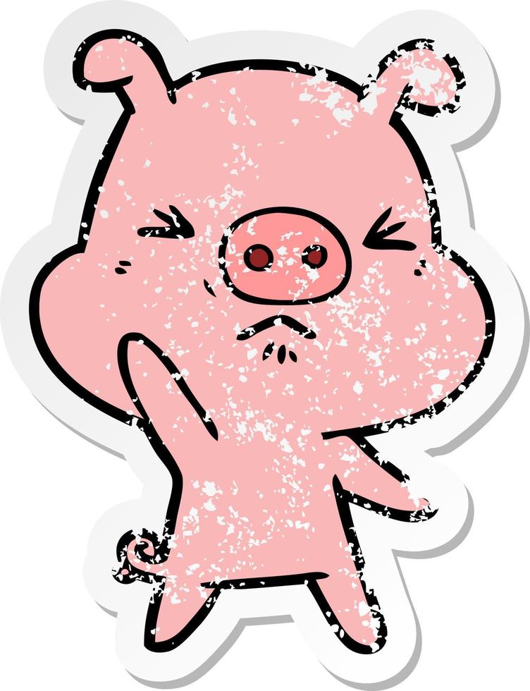 distressed sticker of a cartoon angry pig vector