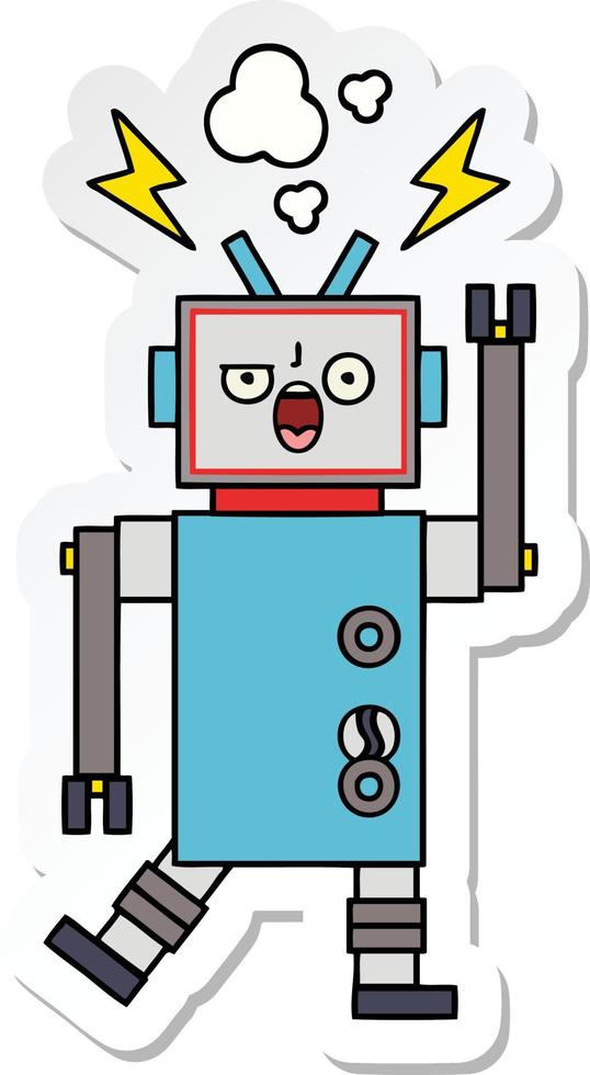 pegatina de un lindo robot roto de dibujos animados vector