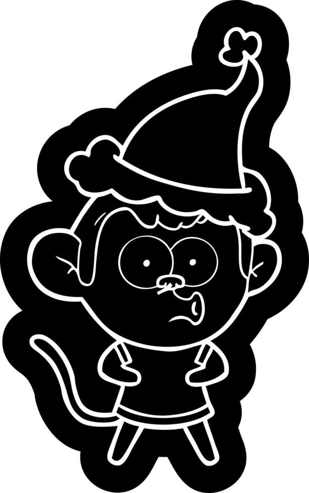 cartoon icon of a surprised monkey wearing santa hat vector