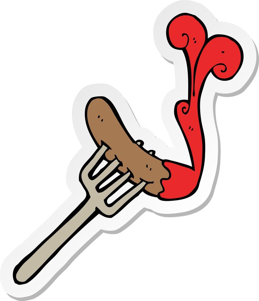 sticker of a cartoon hotdog and ketchup vector