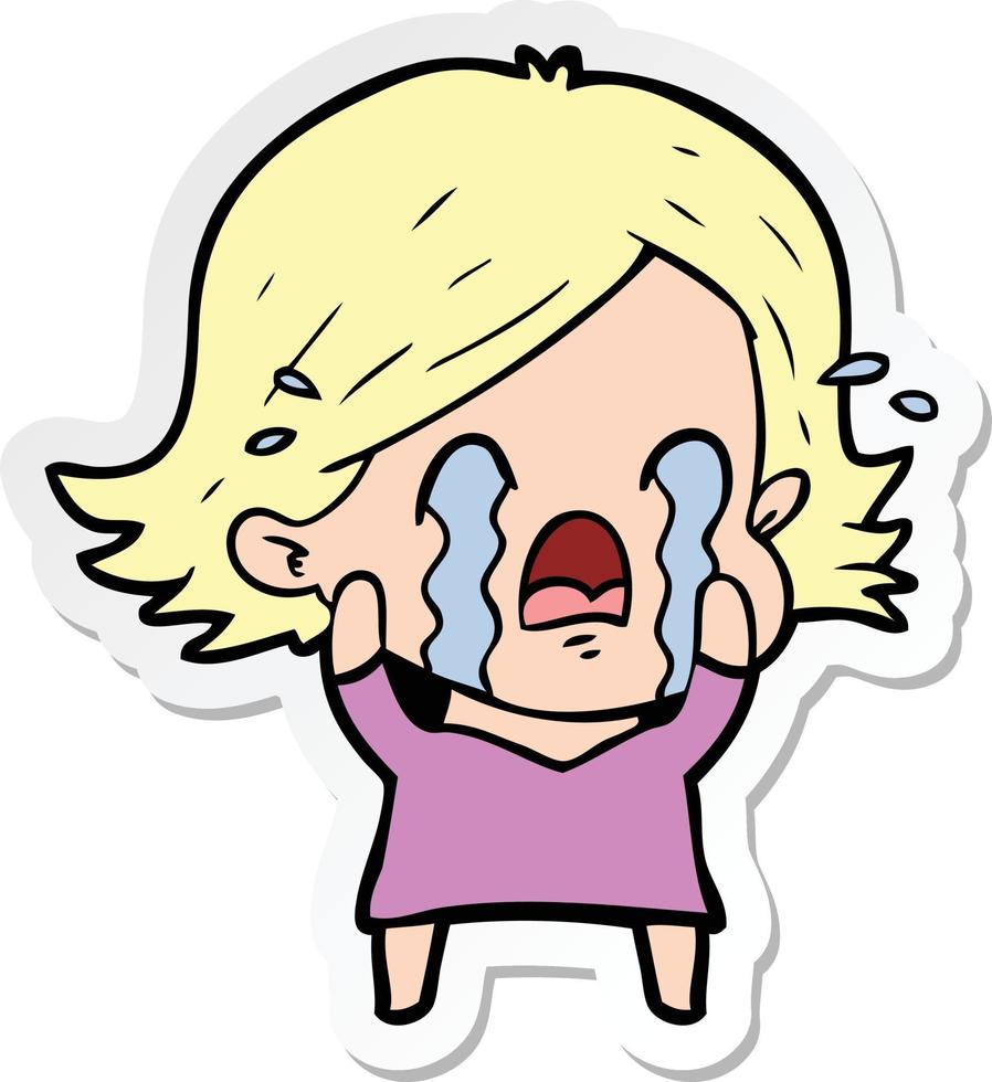 sticker of a cartoon woman crying vector