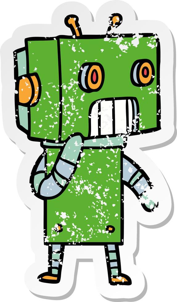 distressed sticker of a cartoon robot vector