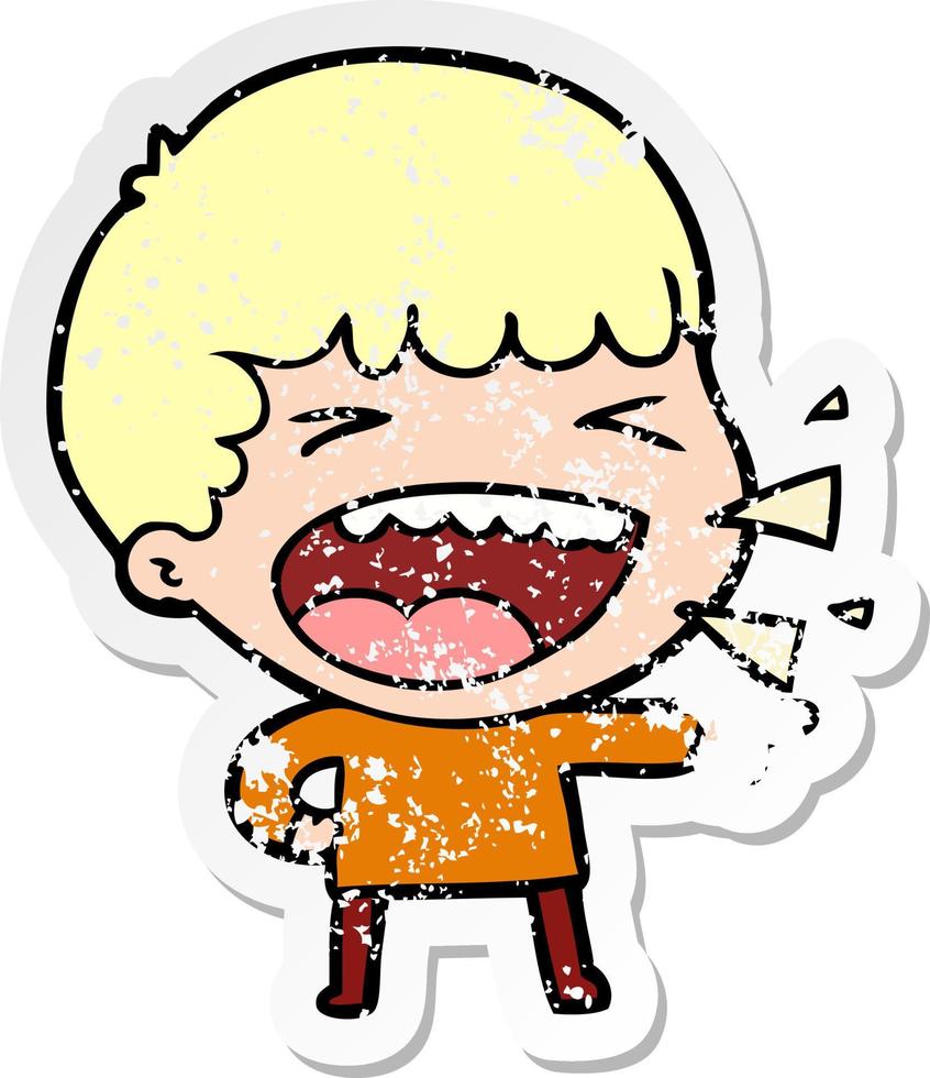 distressed sticker of a cartoon laughing man vector