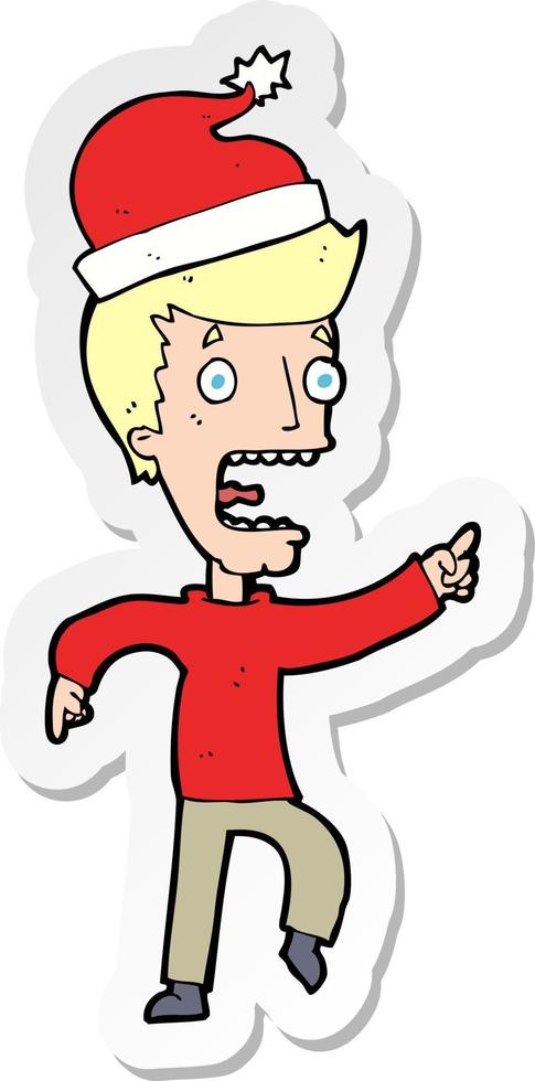 sticker of a cartoon man ready for christmas vector