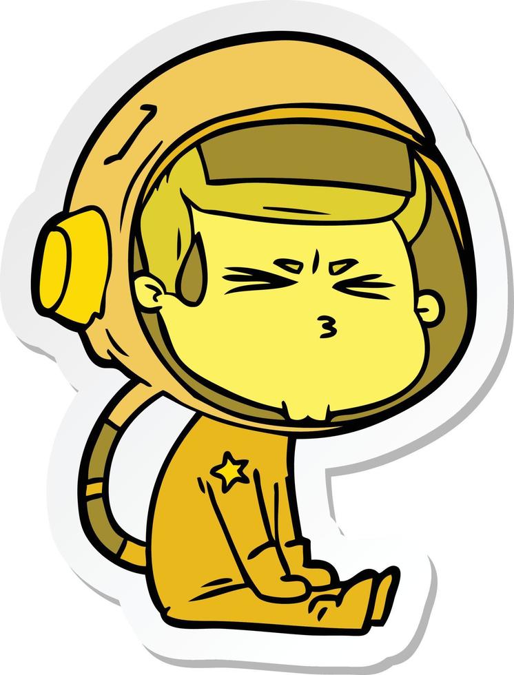 sticker of a cartoon stressed astronaut vector