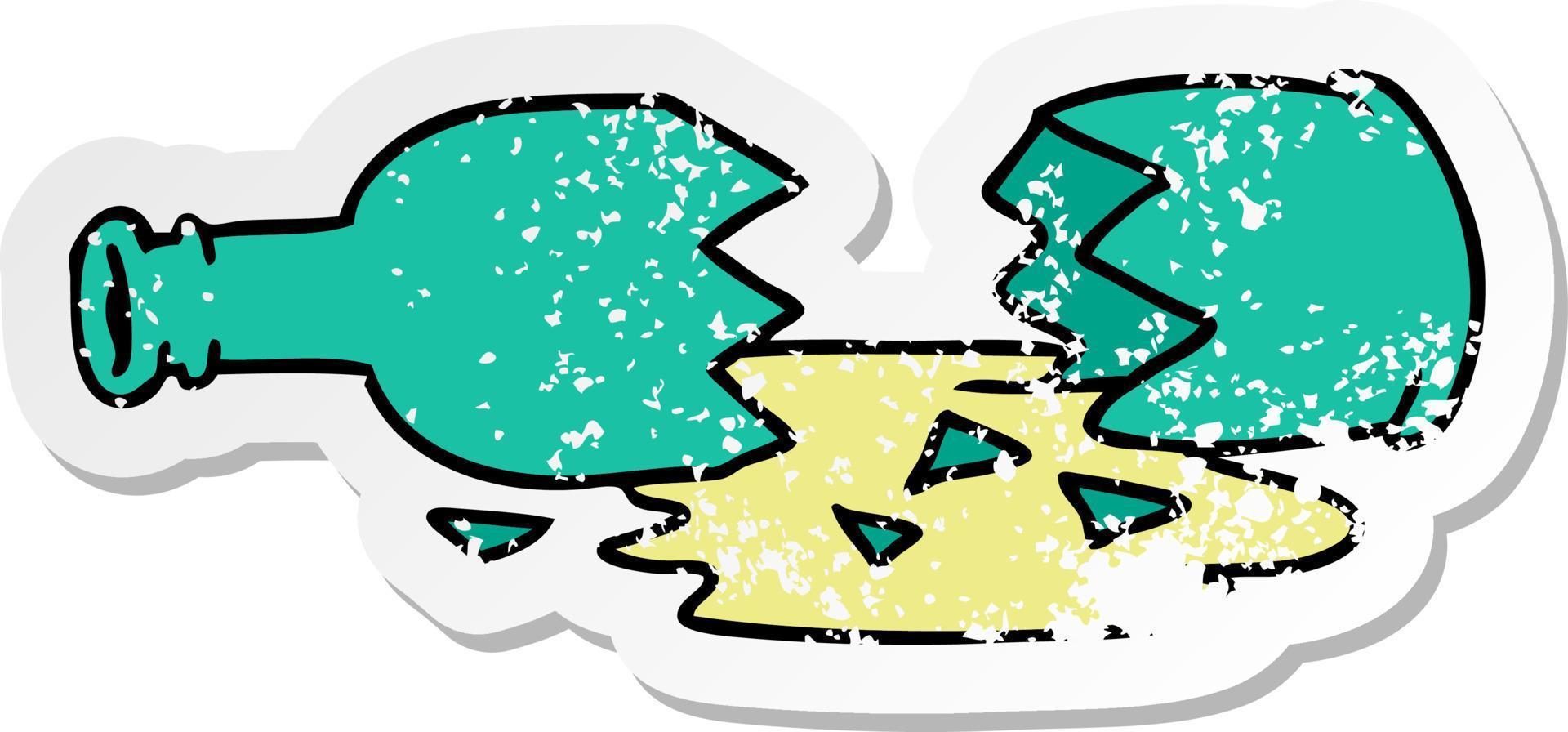 distressed sticker cartoon doodle of a broken bottle vector