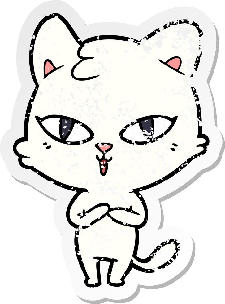 distressed sticker of a cartoon cat vector