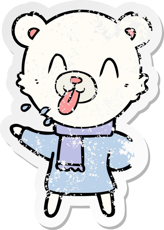 distressed sticker of a rude cartoon bear vector