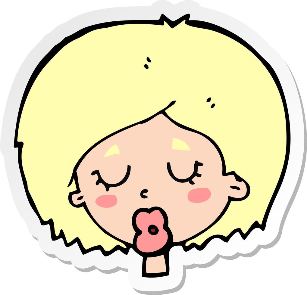 sticker of a cartoon woman with eyes closed vector