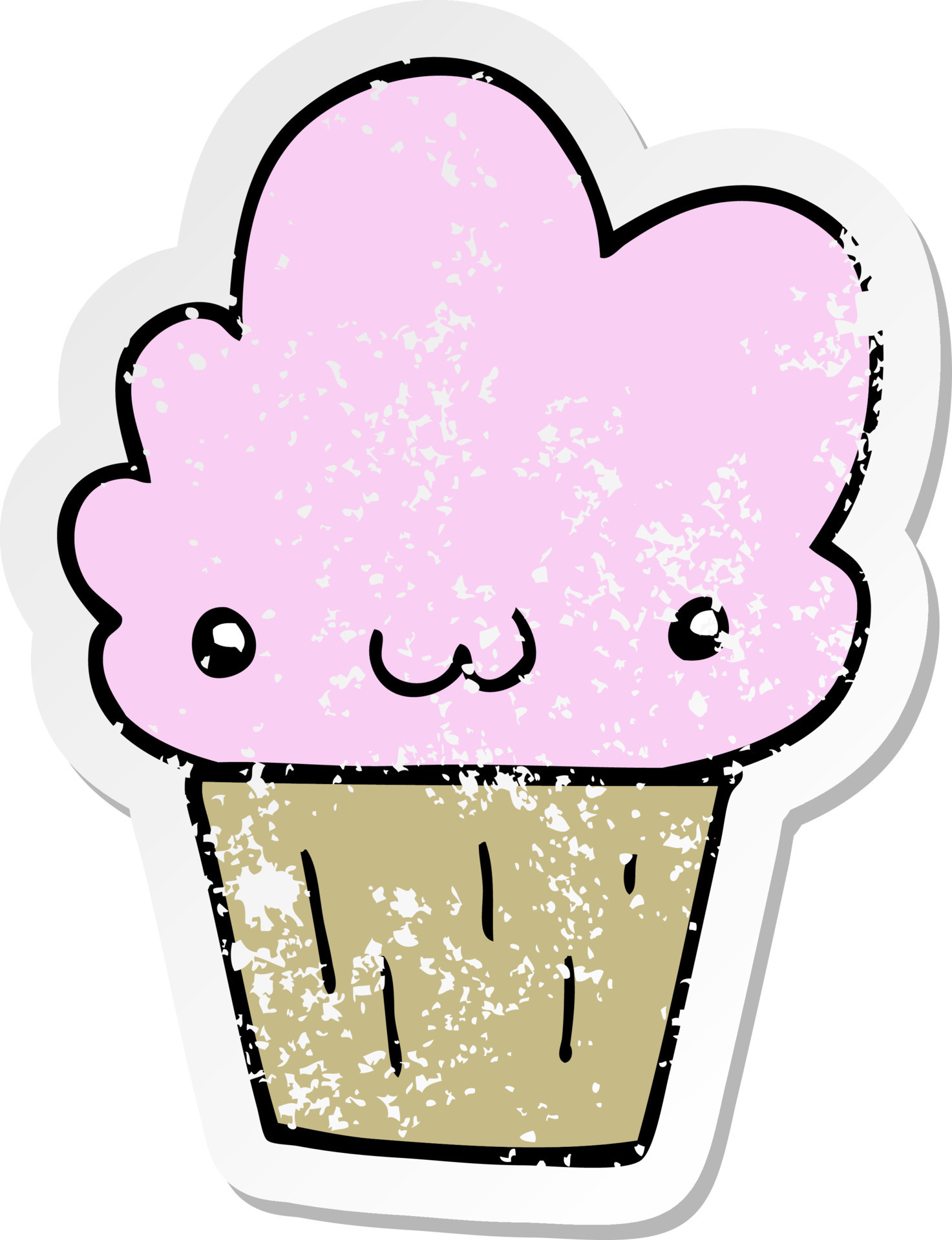 distressed sticker of a cartoon cupcake with face 8747637 Vector Art at  Vecteezy