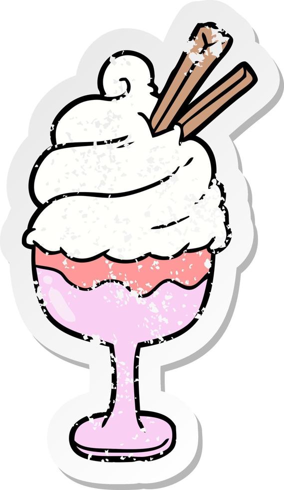 distressed sticker of a cartoon ice cream vector
