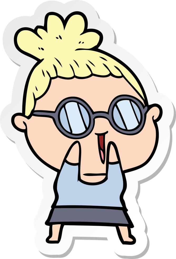 sticker of a cartoon shy woman wearing spectacles vector