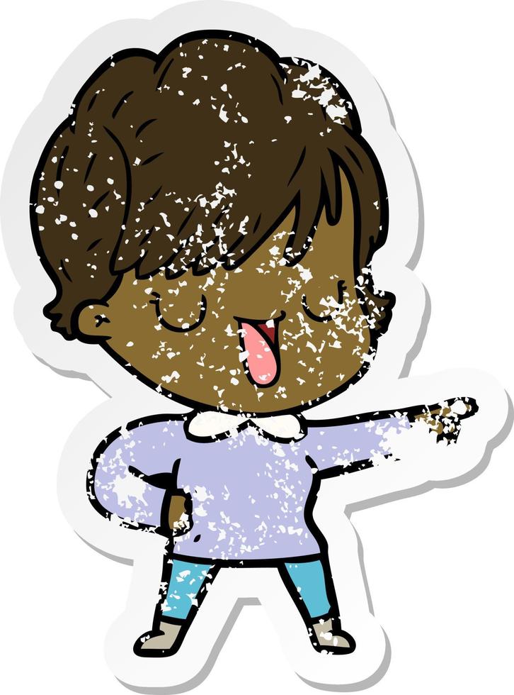 distressed sticker of a cartoon woman talking vector