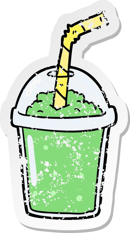 distressed sticker of a cartoon iced smoothie vector