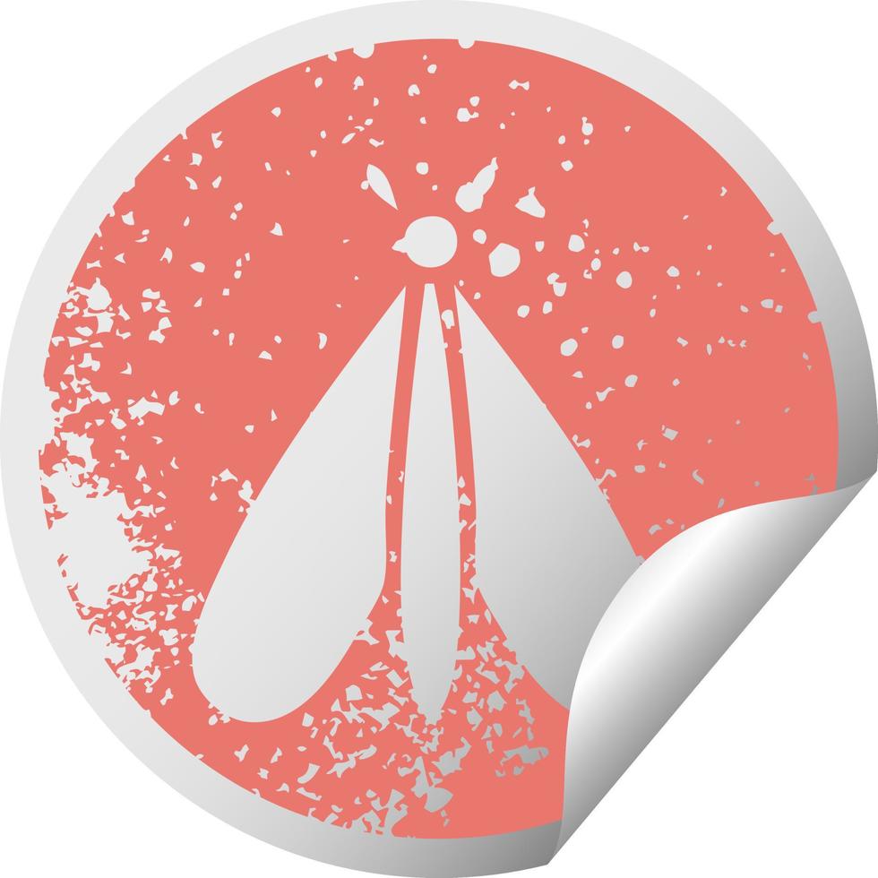 distressed circular peeling sticker symbol moth bug vector