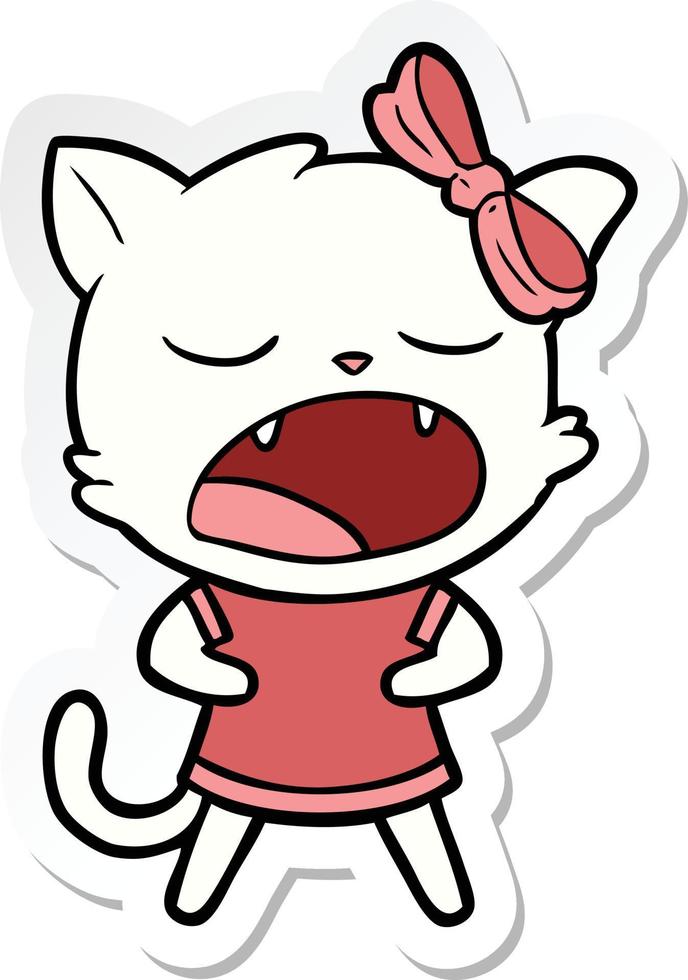 sticker of a cartoon yawning cat vector