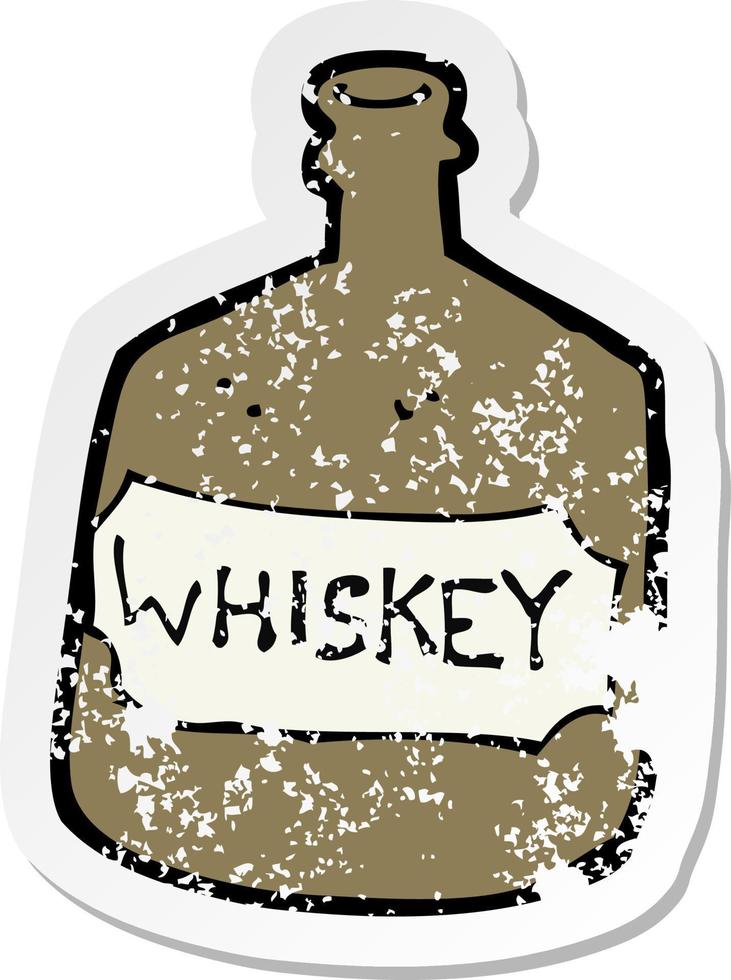 retro distressed sticker of a cartoon old whiskey bottle vector