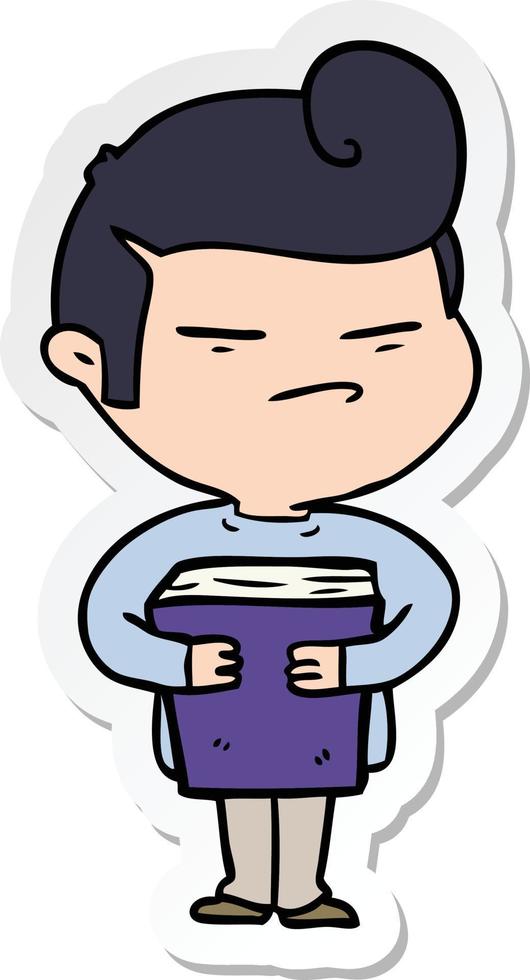 sticker of a cartoon cool guy with fashion hair cut vector