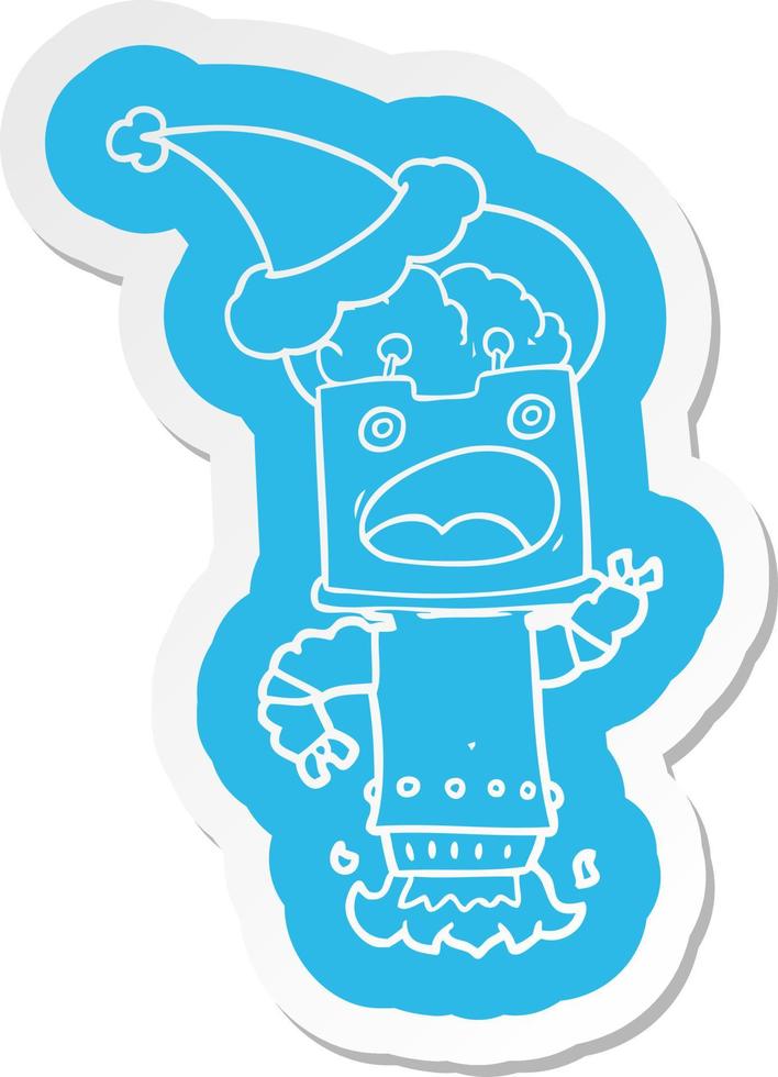 cartoon  sticker of a robot wearing santa hat vector