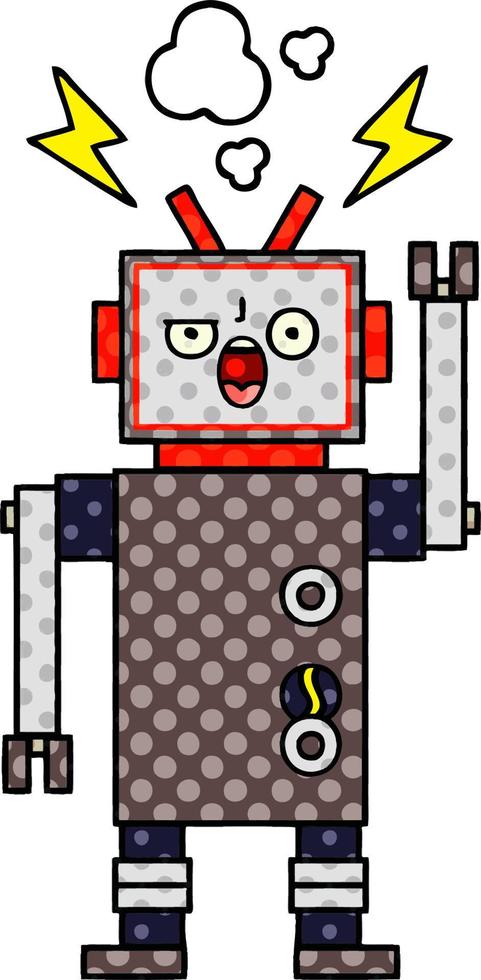 comic book style cartoon broken robot vector