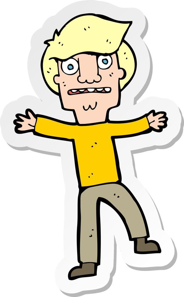sticker of a cartoon boy panicking vector