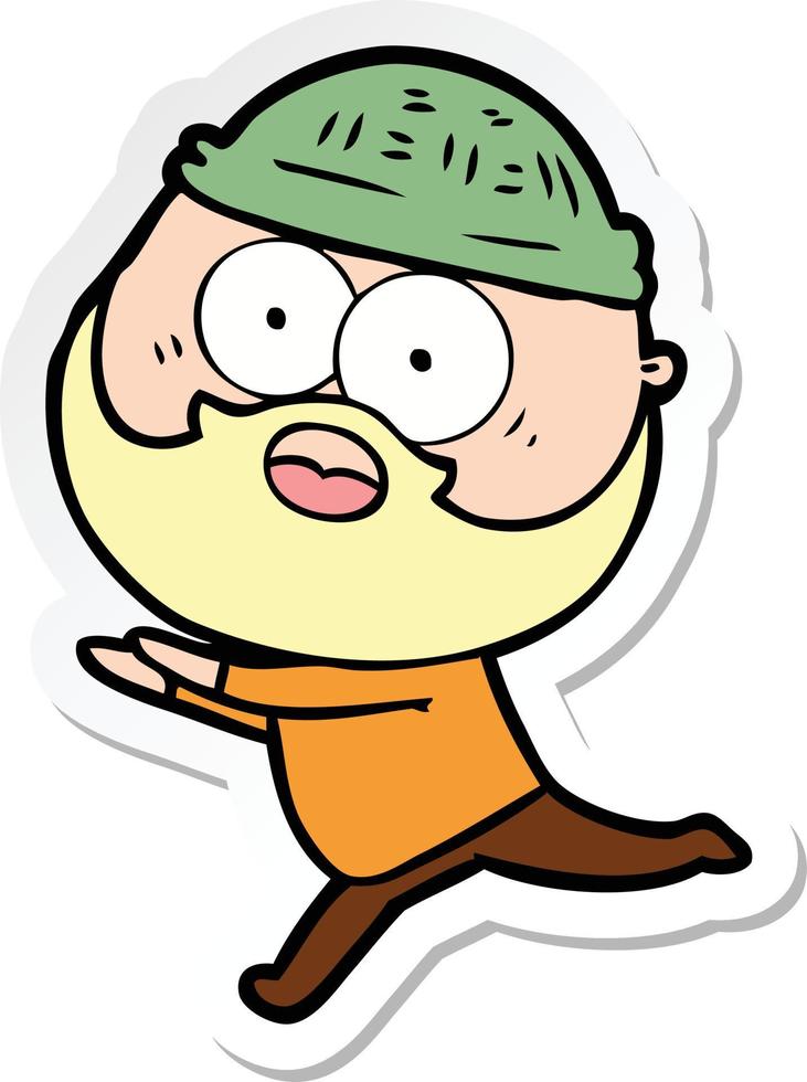 sticker of a cartoon bearded man running away vector