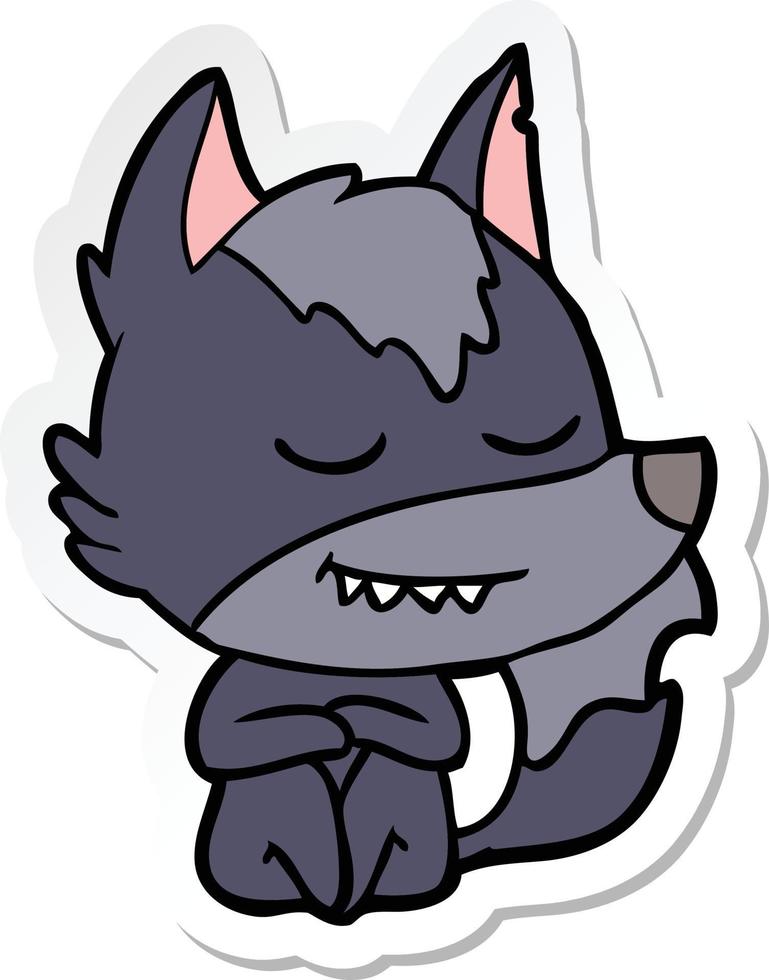sticker of a friendly cartoon wolf sitting vector
