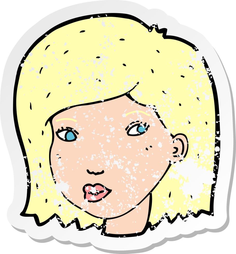 retro distressed sticker of a cartoon female face vector