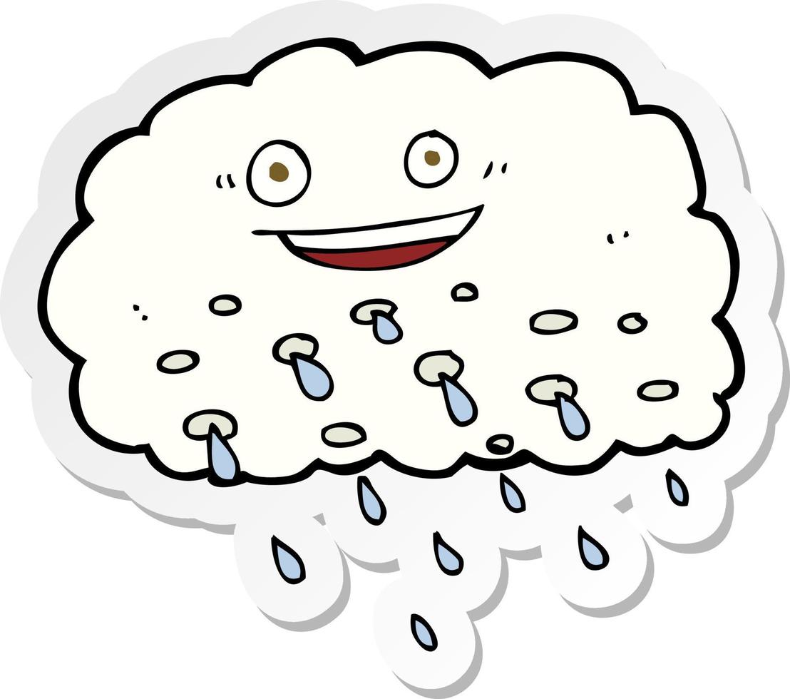 pegatina de una nube de lluvia feliz de dibujos animados vector