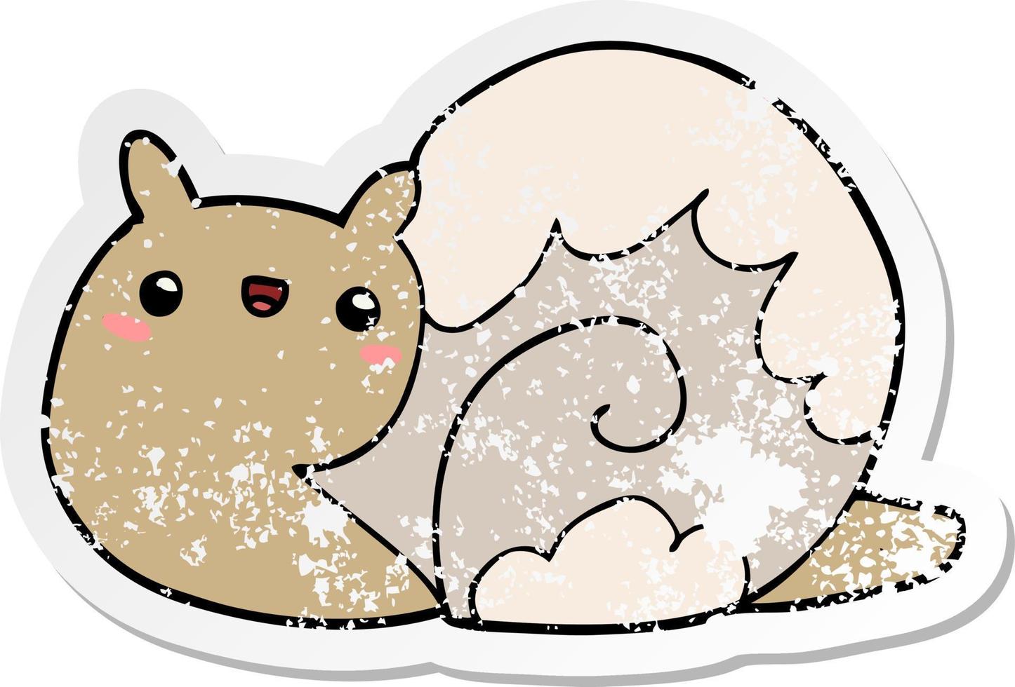 distressed sticker of a cute cartoon snail vector